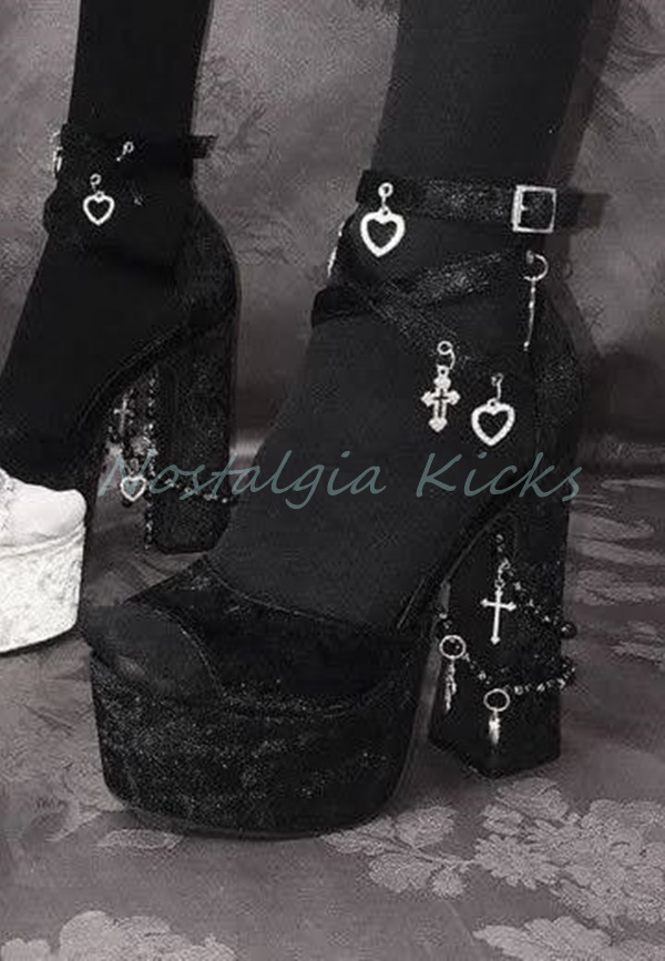 Women Shoes Black - Gothic Black Velvet Platform High Heel