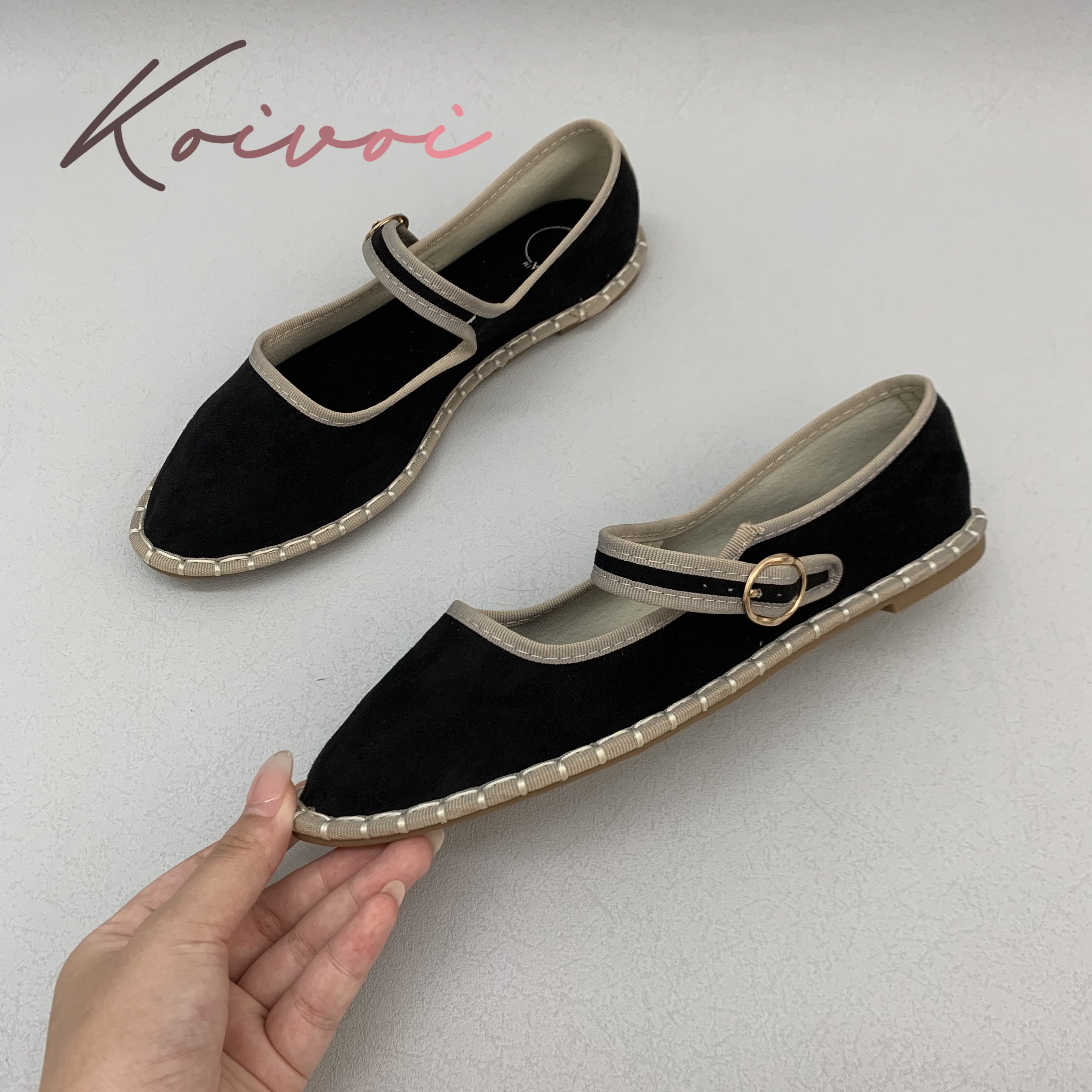 Women Shoes Jeans - Hand Stitch Buckle Strap Flats Mary