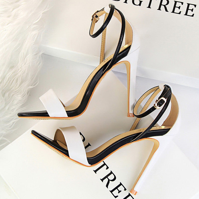 Women Shoes Black - Women Black-White Concise Leather 11cm High