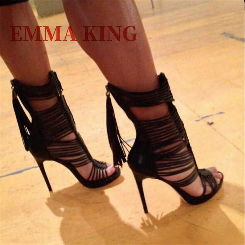 Women Shoes Black - Women Open Toe Straps Ankle Wrap
