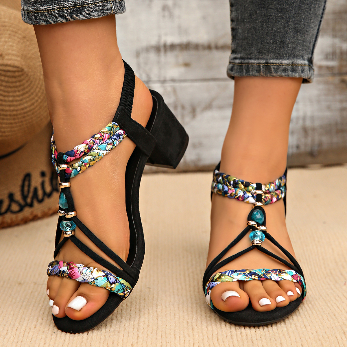 Plus Size 42 Bohemian Beaded S - Square Toe Mule ulasan dan harga