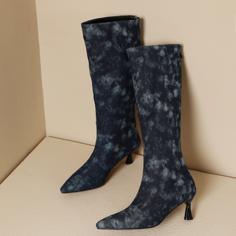 Blue Jeans Knee High Boots Wom - Women Shoes Jeans ulasan dan harga