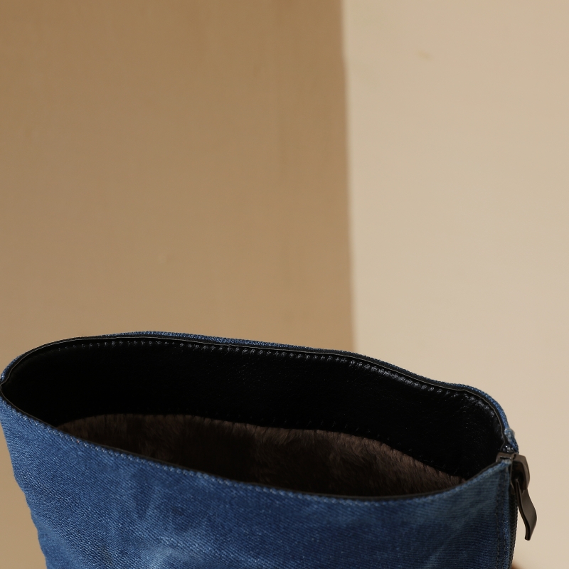 Blue Jeans Knee High Boots Wom - Women Shoes Jeans ulasan dan harga