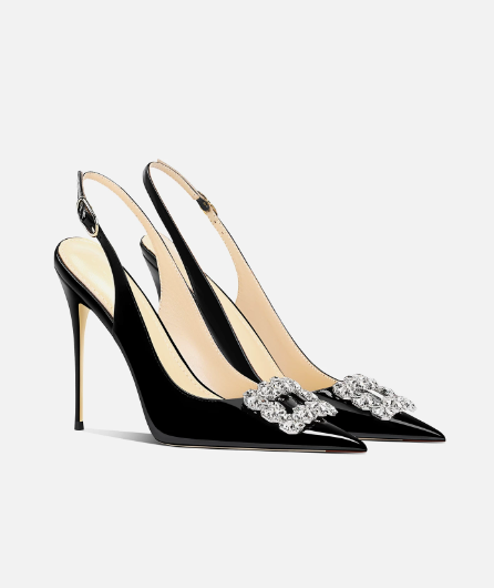 Black rhinestone square buckle - Women Shoes Black ulasan dan harga