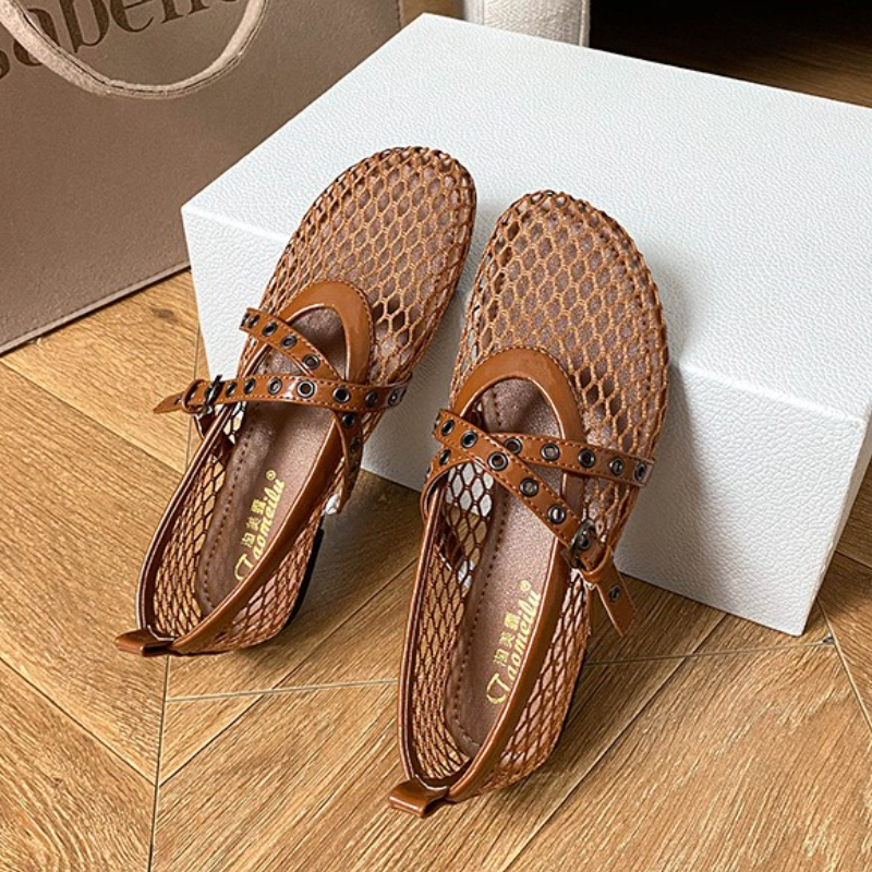 Hollow Out Mesh Mary Jeans Fla - Women Shoes Jeans ulasan dan harga