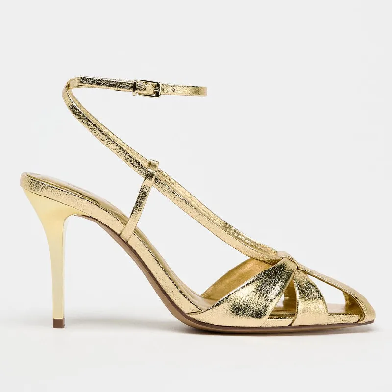 Fashion Gold Thin Heeled Sanda - Women Shoes Luxury Brand ulasan dan harga