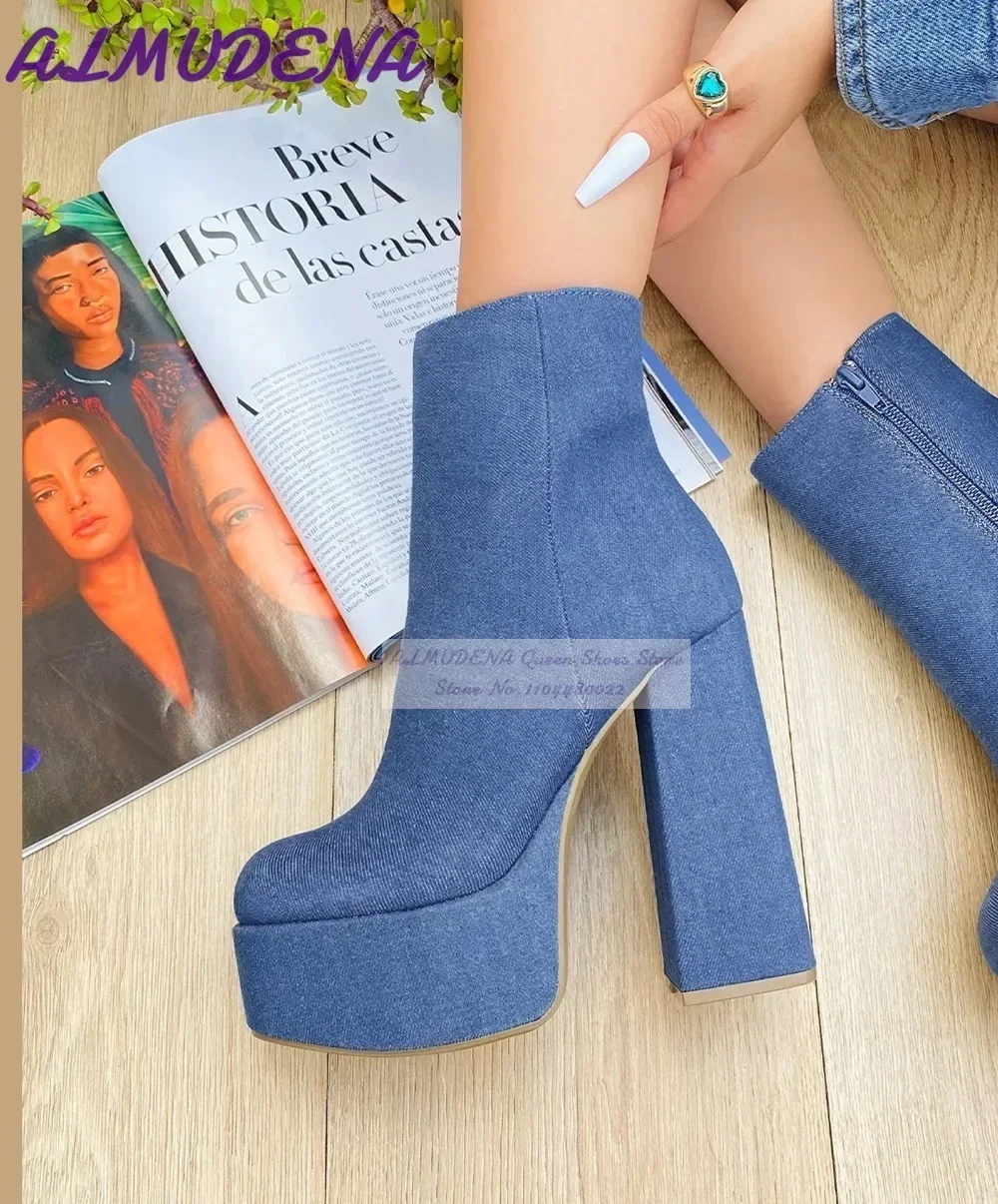 ALMUDENA Blue Denim Block Heel - Women Shoes Jeans ulasan dan harga