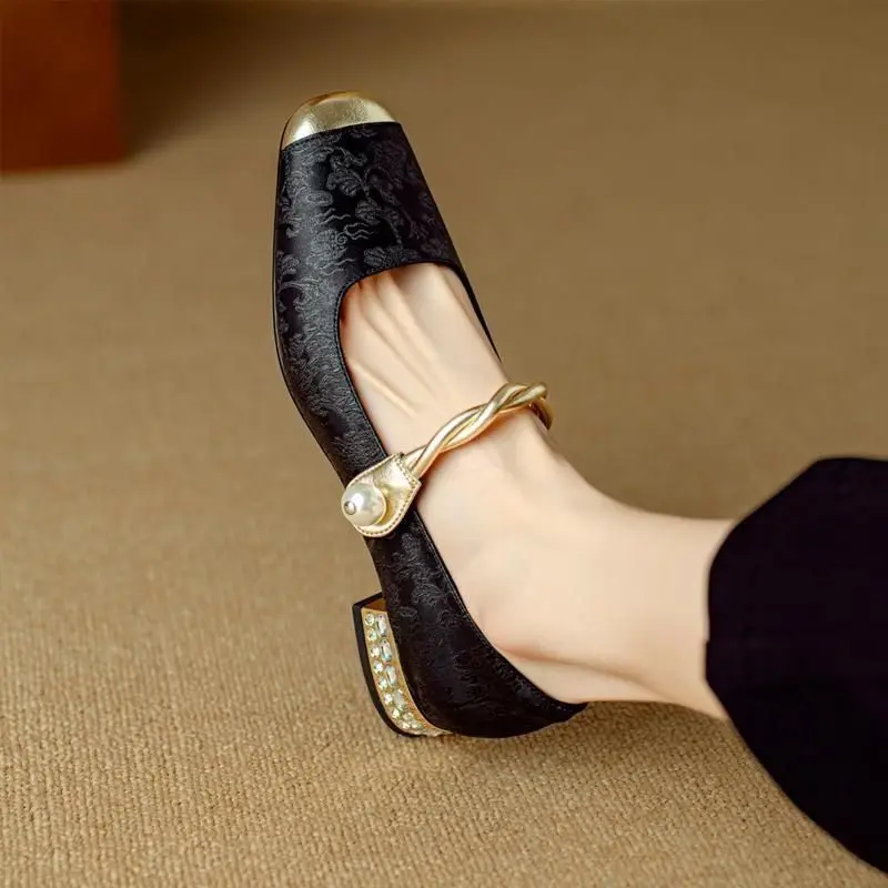 Block Heel Woman Pumps Square  - Women Shoes Japanese Brand ulasan dan harga