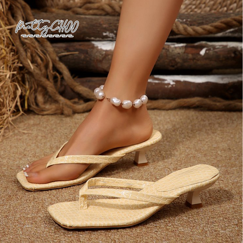 Crocodile Print Kitten Heel Fl - Square Toe Mule ulasan dan harga